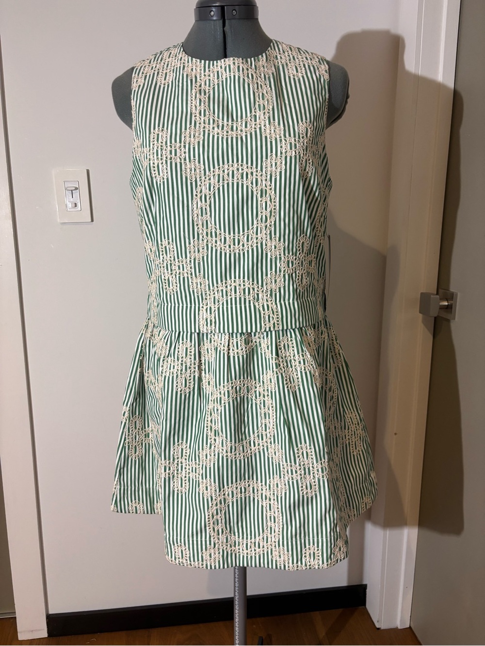 Hyacinth House Green Stripe Embroidered Mini Dress NWT